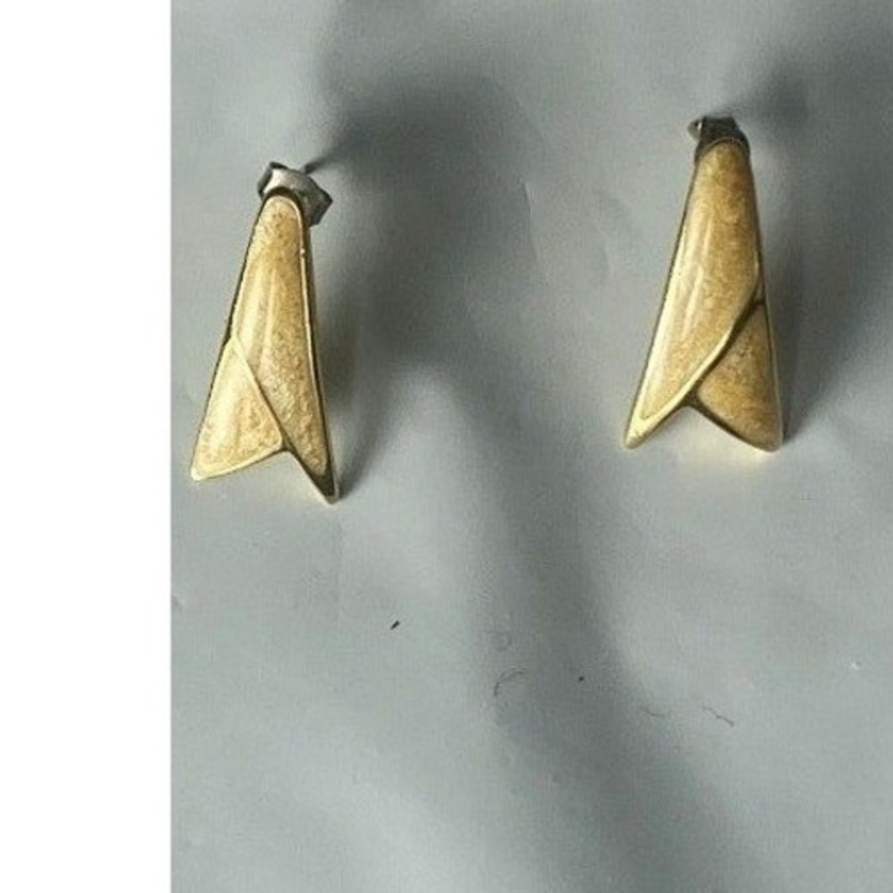 Vintage Gold Tone Trumpet Horn Earrings Dangle Small Unique Statement
